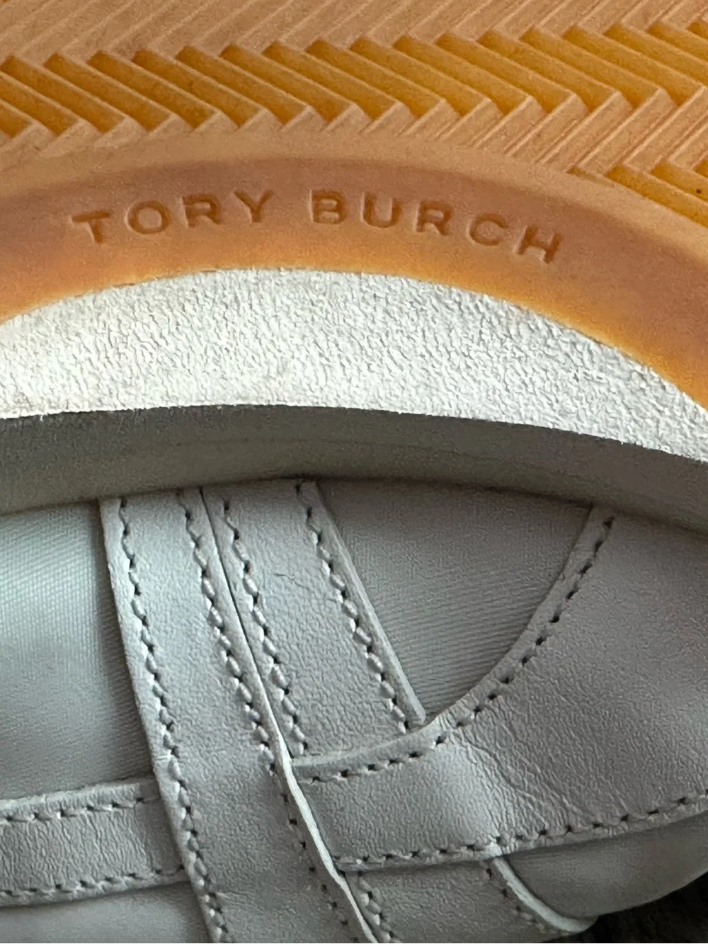 Tory Burch Hank White and Beige Suede Retro Runner Sneaker